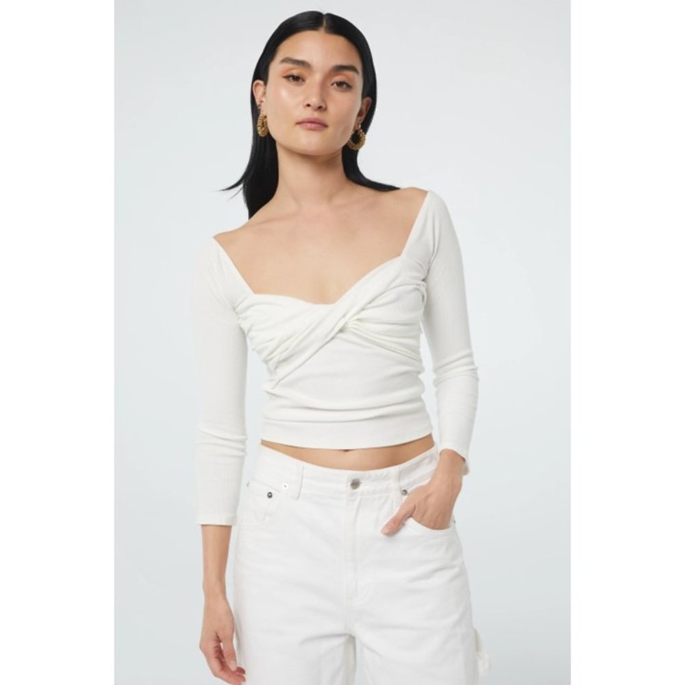 The Line by K White Twist Front Long Sleeve Crop Top